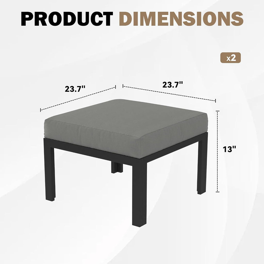 Metal Outdoor Ottoman, 2-Piece Aluminum Footstool w/Removable Cushion, Multipurpose Footrest Stool Additional