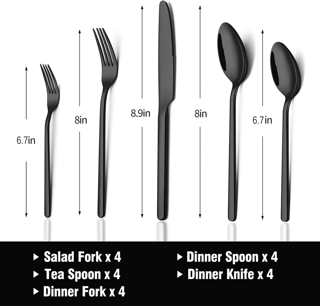 Black Silverware Set, 20-Piece Flatware Set for 4, 18/10 Stainless Steel Cutlery