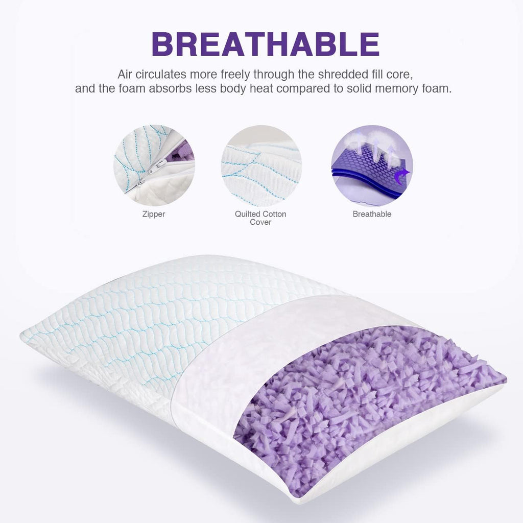 Cooling Shredded Memory Foam Pillows Standard Size Pack of 2 | Neck comfort, firm support, odorless, cooling