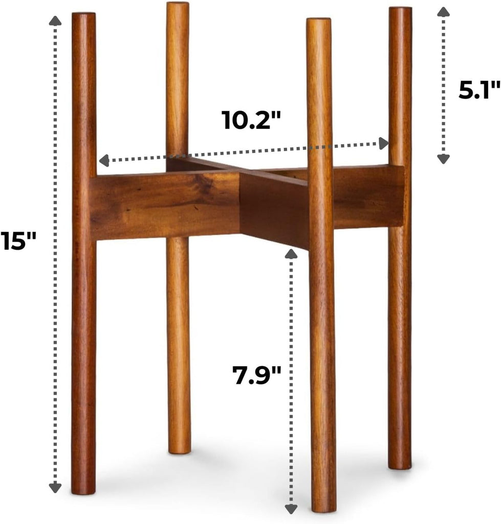 Mid Century Plant Stands for Indoor Planters, Acacia, 10 Inch | Plug In Design, Holds 175 lbs, Two High Options