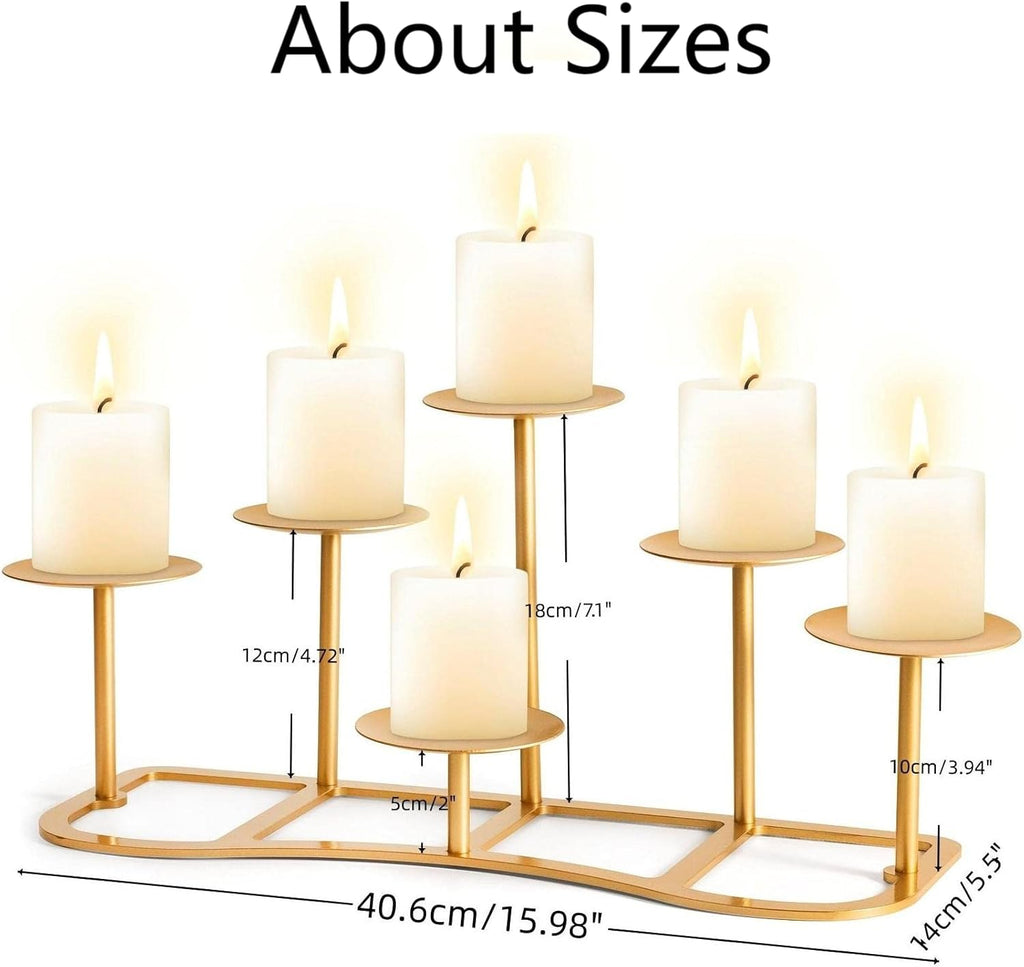 Fireplace Candelabra Fireplace Candle Holder for Inside Fireplace - 6 Arms Gold Candle Stand for Pillar Candles