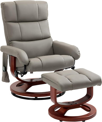 Modern Reclining Swivel Lounge Chair and Ottoman — Gray Faux Leather