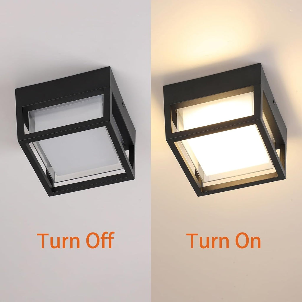 Outdoor Ceiling Porch Light LED Flush Mount for Wall or Ceiling, Square Exterior Wall Lamp for Patio Balcony Terrace