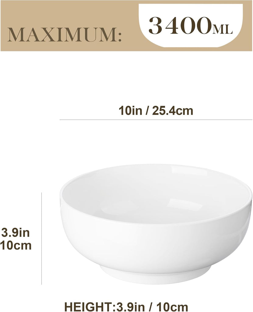 Serving Bowls, 114 OZ(10") Extra Large Salad Bowls Set of 2, Porcelain White Serving Bowls for Salad, Soup, Pasta and