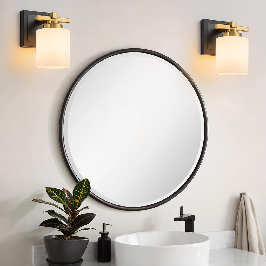 Bathroom Light Fixtures Over Mirror, Vanity Lights Wall Sconces with Milky White Glass Shades, E26 Socket (Bulbs Not