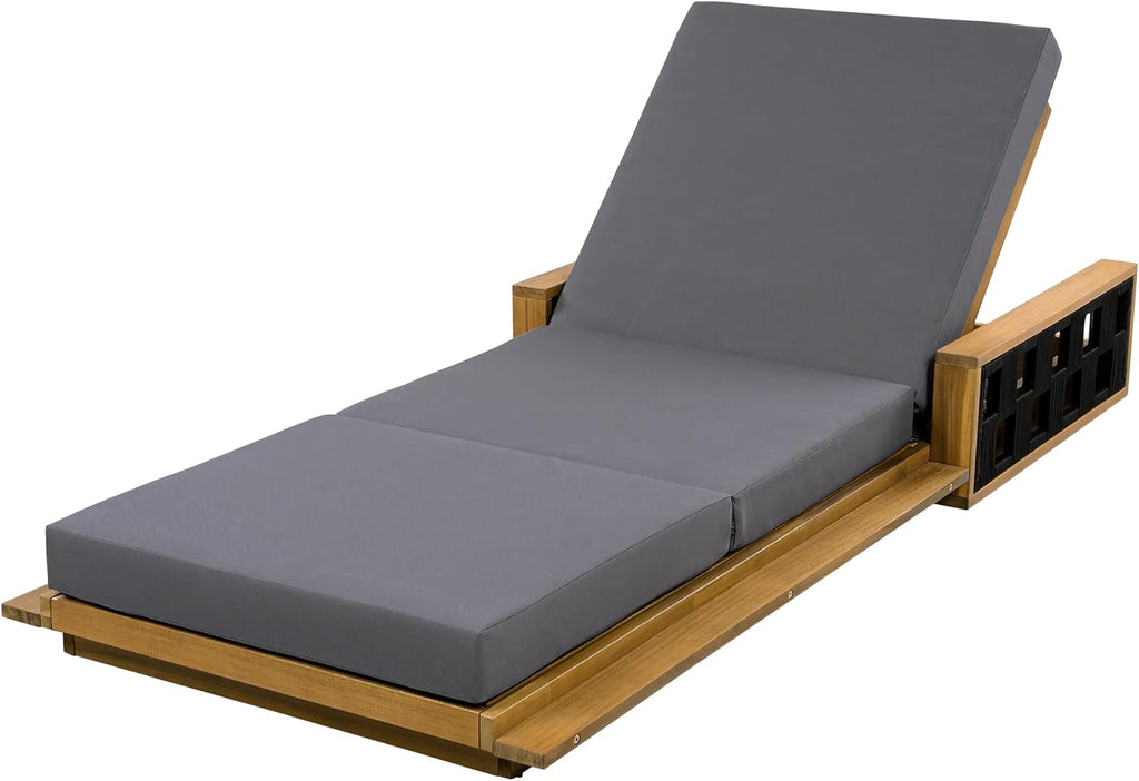 Acacia Wood Chaise Lounge Chair Outdoor Set of 2, Poolside Sun Lounger Recliner, Patio Outdoor Chaise Lounge