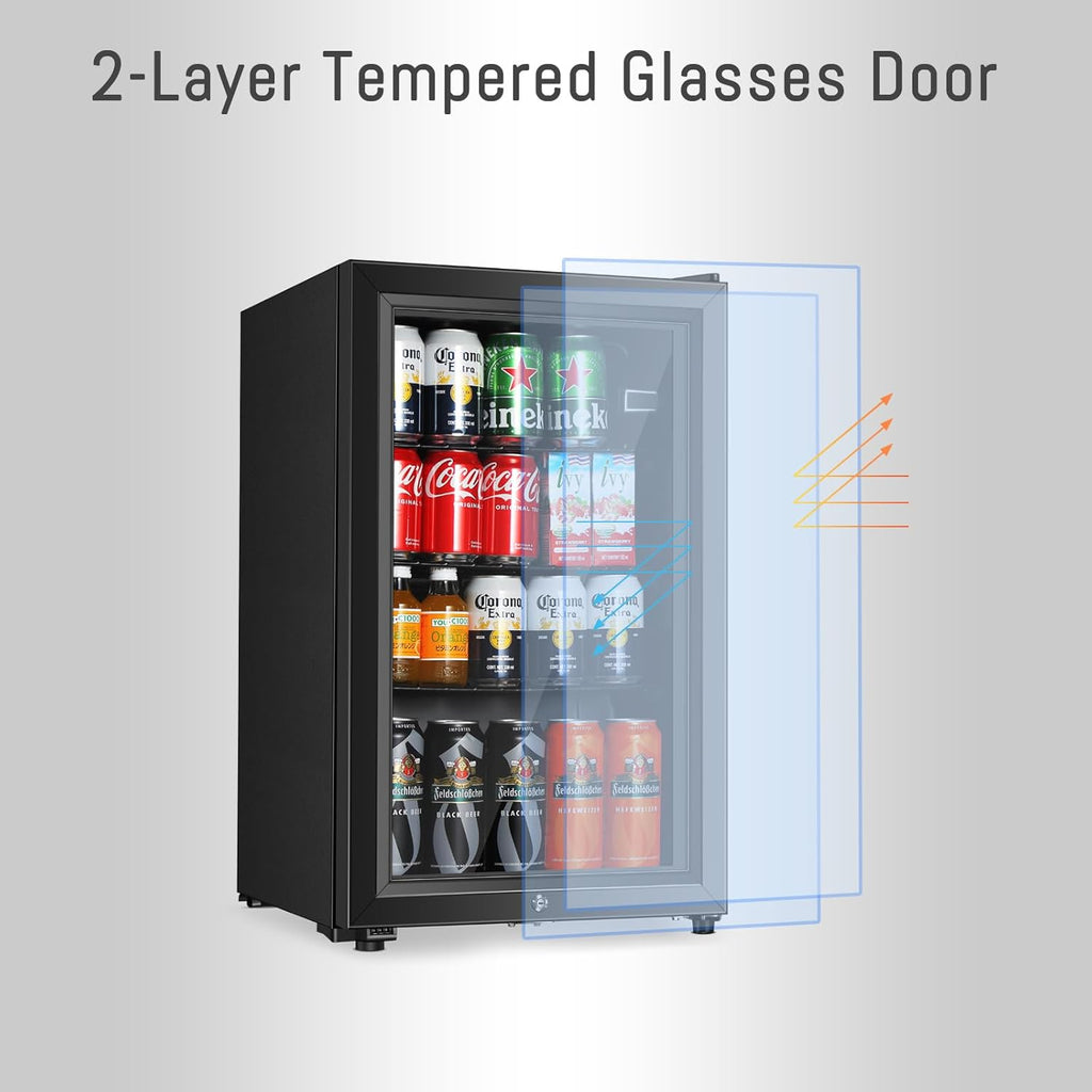 Beverage Refrigerator, 2.3 Cu.Ft, Mini Fridge with Glass Door for Soda Beer, Fre