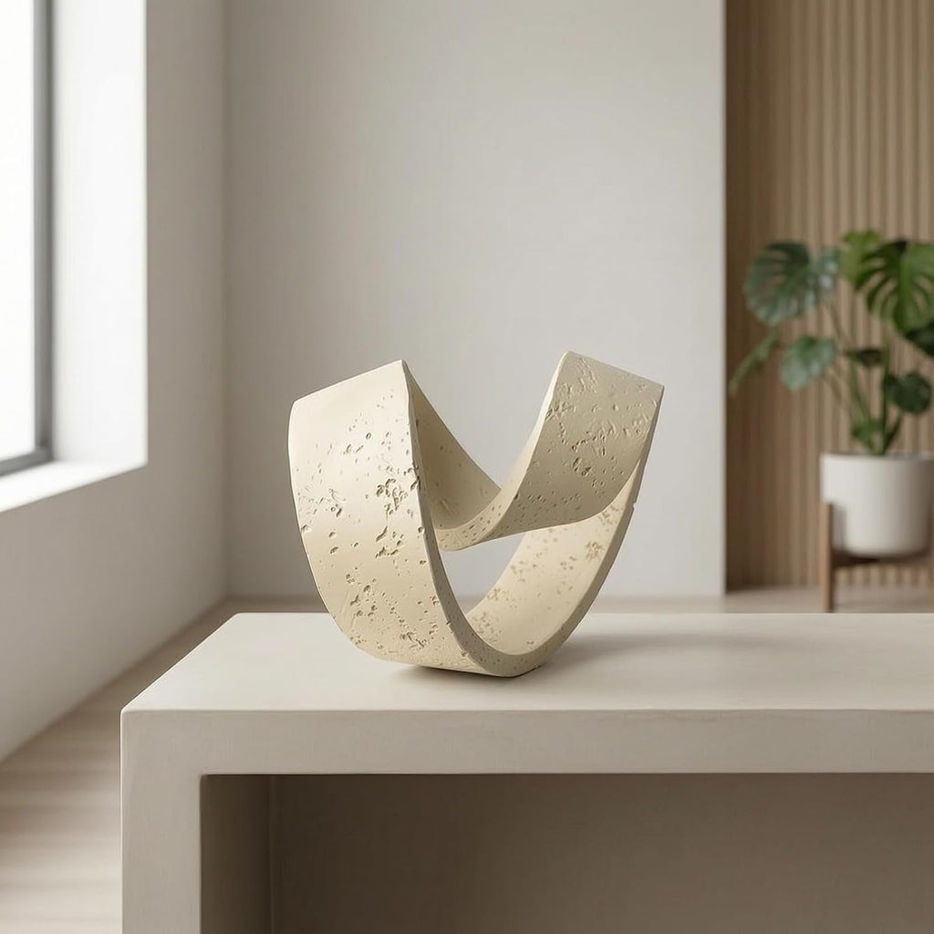 Abstract Sculpture Matte Loop Sculpture Minimalist Tabletop Ornament for Shelf, White, 27 17 19cm