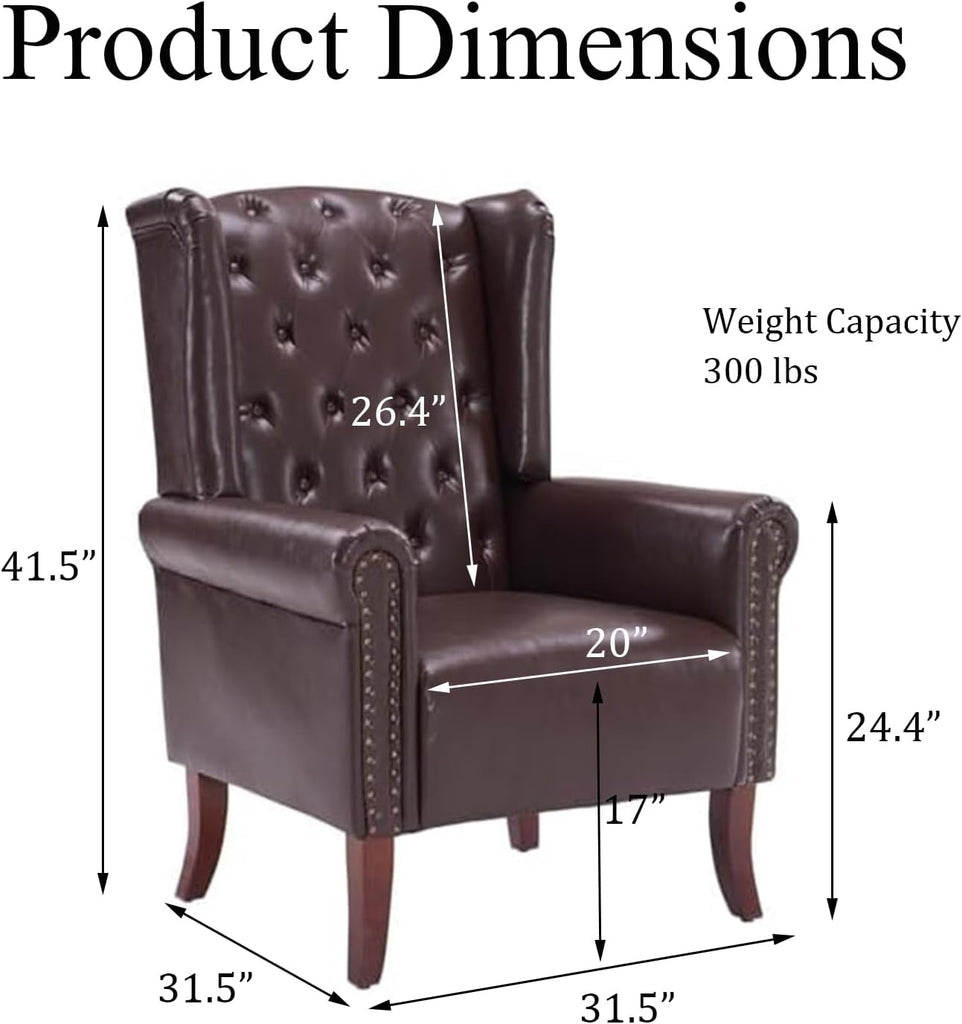 PU Leather Accent Chair Modern Wingback Armchair Club Sofa Chair High Back Living Room Chair , Lounge (Caramel)