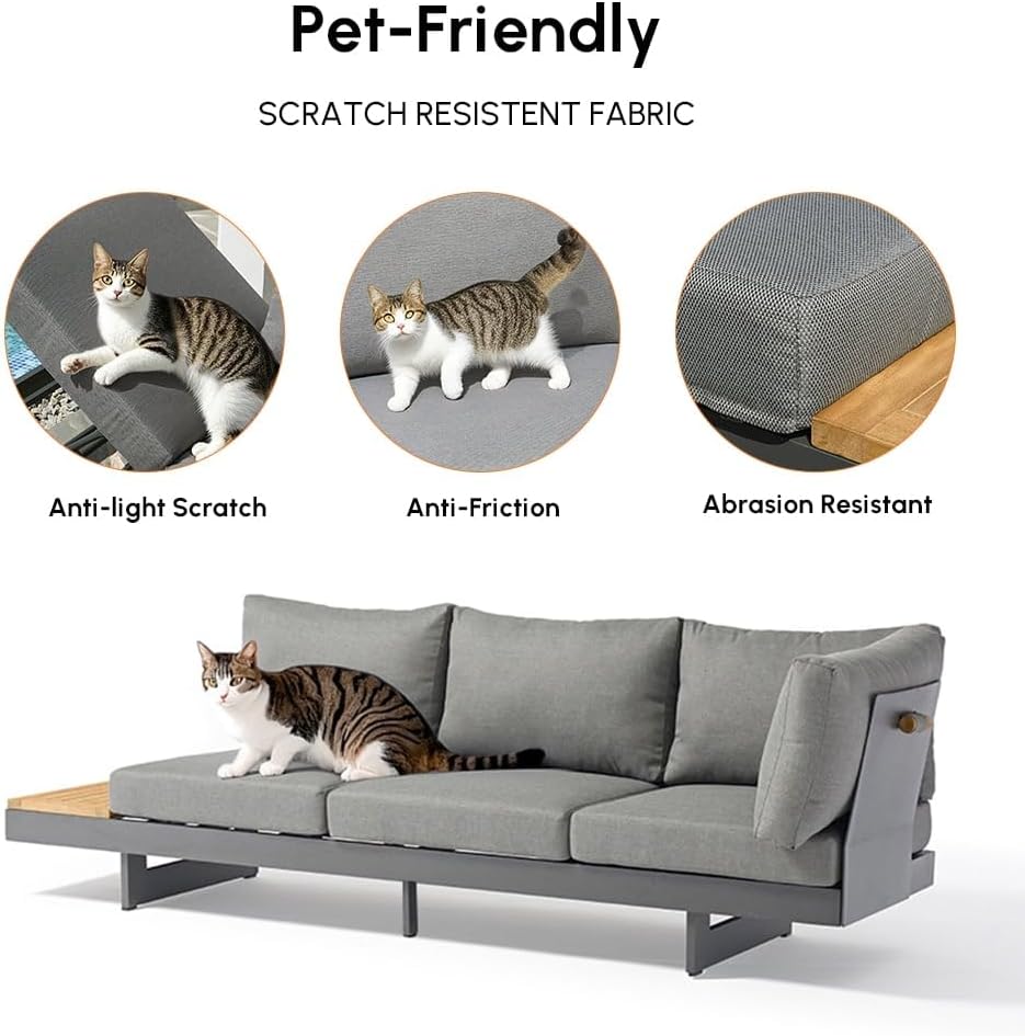 4 Piece Outdoor Conversation Sets, Teak & Aluminum Modular Sofa | Patio Sectional Sofa with Adjustable Backrests