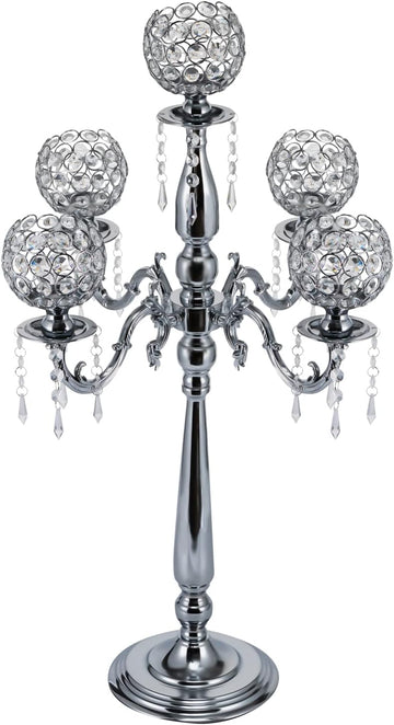 5 Arms 29.5in Tall Floor Candelabra Centerpieces Silver Crystal Candlestick Holders Crystal Chandelier Candle Holder