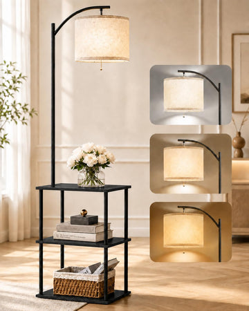 Floor Lamp with Table, Side Table, 3 CCT 9W LED Bulb