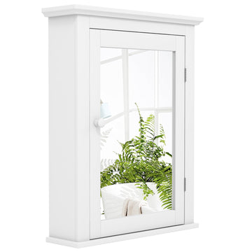 White Medicine Cabinet with Mirror, Wall Mounted Adjustable Storage