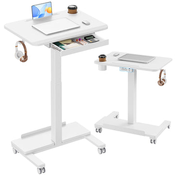 28" Mobile Standing Desk with Drawer and Charging Station