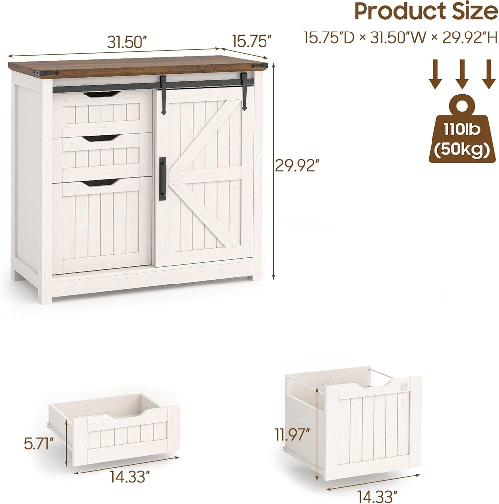 Lateral Filing Cabinets with Adjustable Shelf, Off White | Farmhouse File Cabinet with Lock , Filing Storage Cabinets