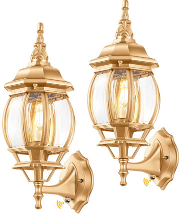 Dusk to Dawn Porch Lights Outdoor, Gold Exterior Wall Lantern