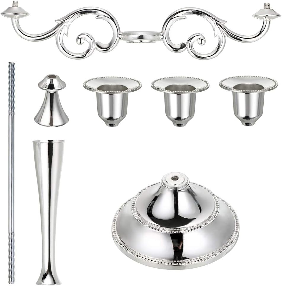 3 Arms Metal Candelabra Candlestick Silver European Elegant Candle Holder Candle StandHome Decoration (Silver Tone)