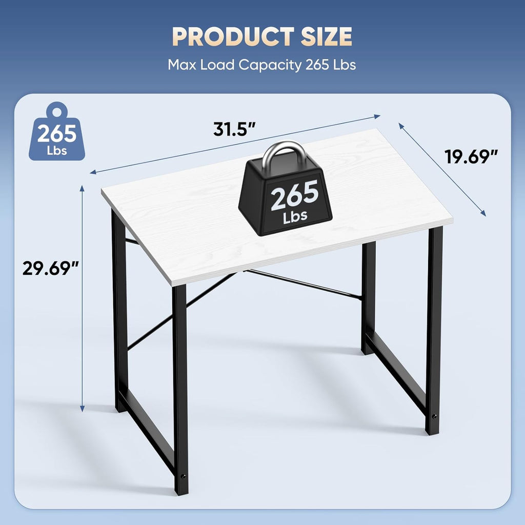 32 Inch Small Computer Desk, Modern Study Work Table Simple Style, Writing Desks with X-Shaped Reinforcement, Black
