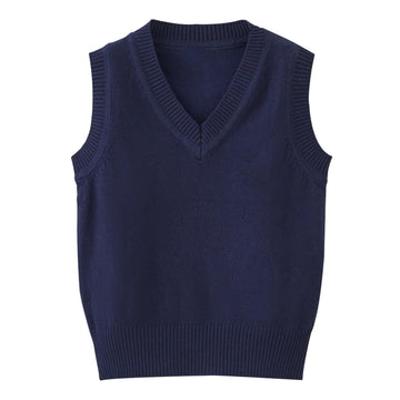 Navy Blue Sweater Boys School Uniform, Cable Knit V-Neck Knitted Uniform Toddler Kids Girls Clothes Dress Vests