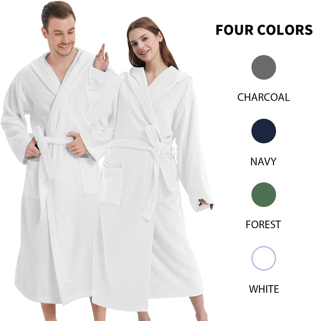 Men's Bathrobes with Hood, 100% Cotton Terry Bath Robe, Soft Long Shower Towel Robe for Men with Pockets