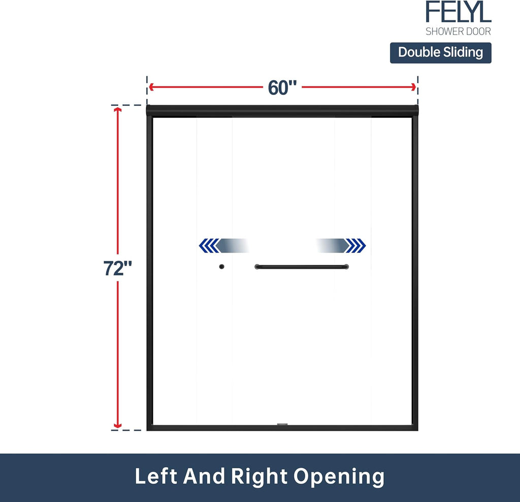 Double Sliding Shower Door 55-60" W x 72" H, Matte Black, Bypass Shower Door, Clear Glass, Framed