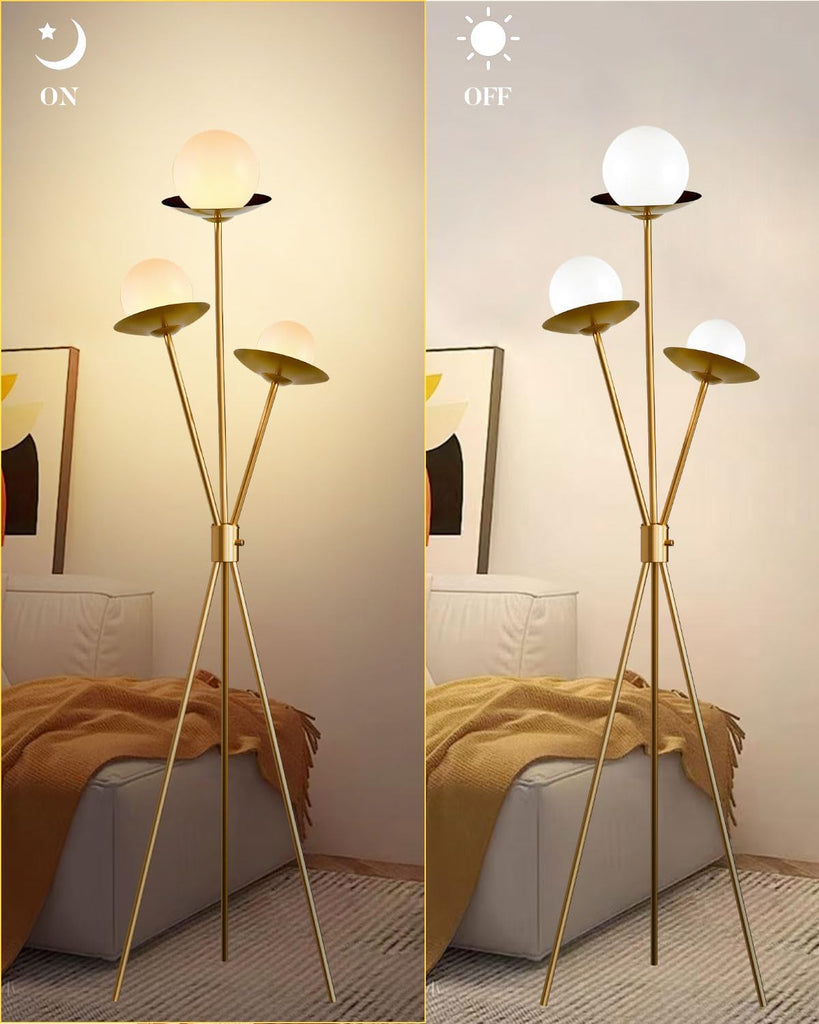Tripod Floor Lamp Dimmable Globe Floor Lamps with 3 LED Bulbs Included