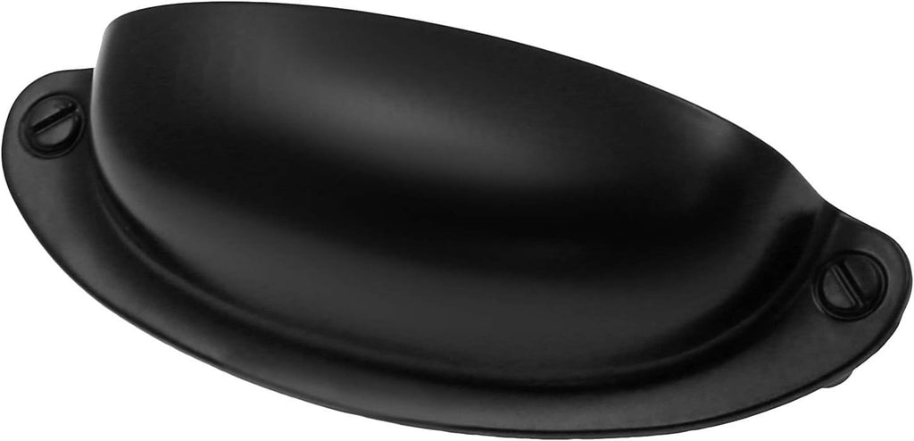 Yoohey 8Pack 3.5" Hole Center Vintage Farmhouse Style Pulls Cup Pull Handles, Flat Black Cabinet Cup Pulls Drawer Bin