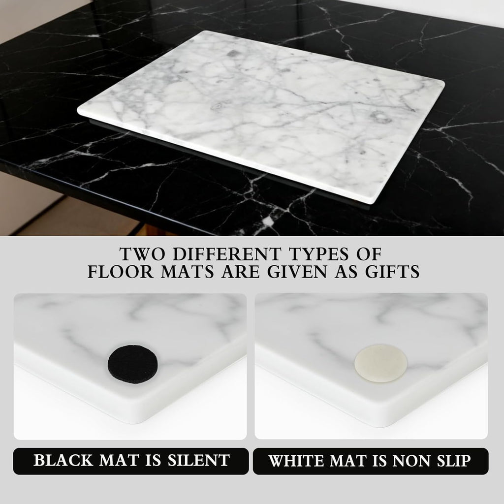 Marble Cutting Board 16×12 Inch Italian Carrara White | Natural stone, 0.59" thick, non-slip feet, stay cool for