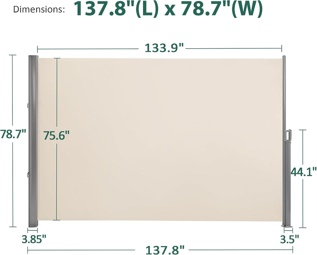 78" x 138" Aluminium Patio Retractable Side Awning, Fully Assembled Waterproof Sunshade Privacy Screen for Garden