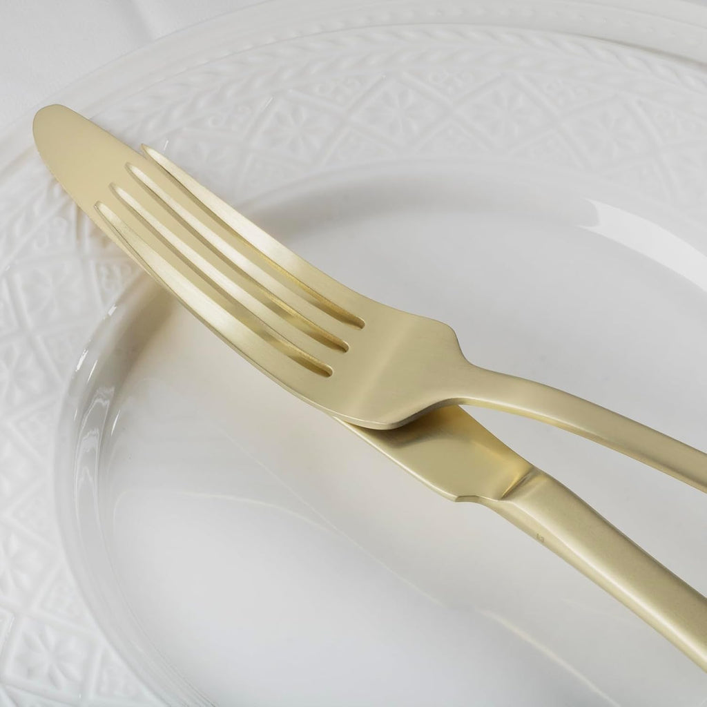 Champagne Gold Satin 40-Piece Silverware Set, Service for 8, Stainless Steel Flatware Set, Matte Polished Cutlery Set