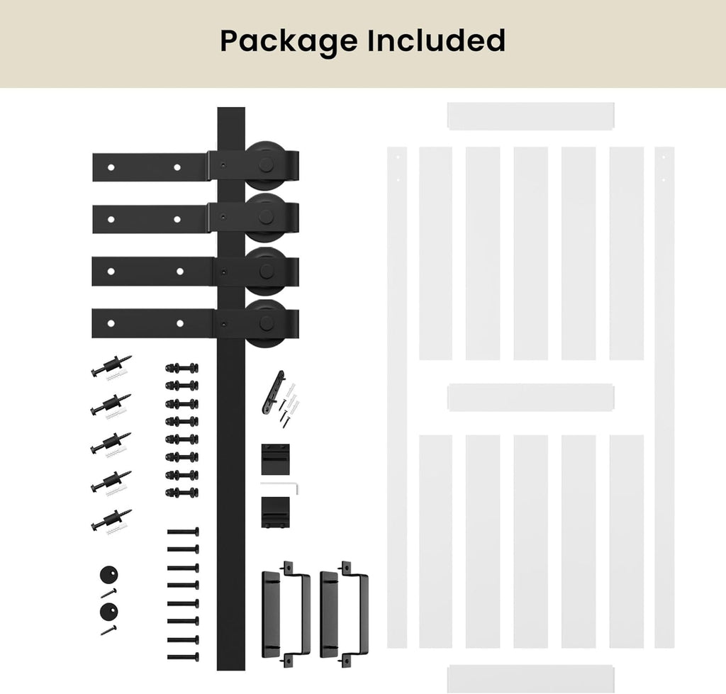 36in x 84in Double MDF Sliding Barn Doors with 6.6FT Bypass Barn Door Hardware Kit, Save Space, Wate