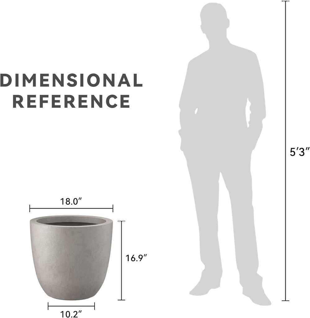 18 Inch Dia Round Concrete Planter, Indoor Outdoor Large Plant Pot with Drainage Hole and Rubber Plug Patio Garden