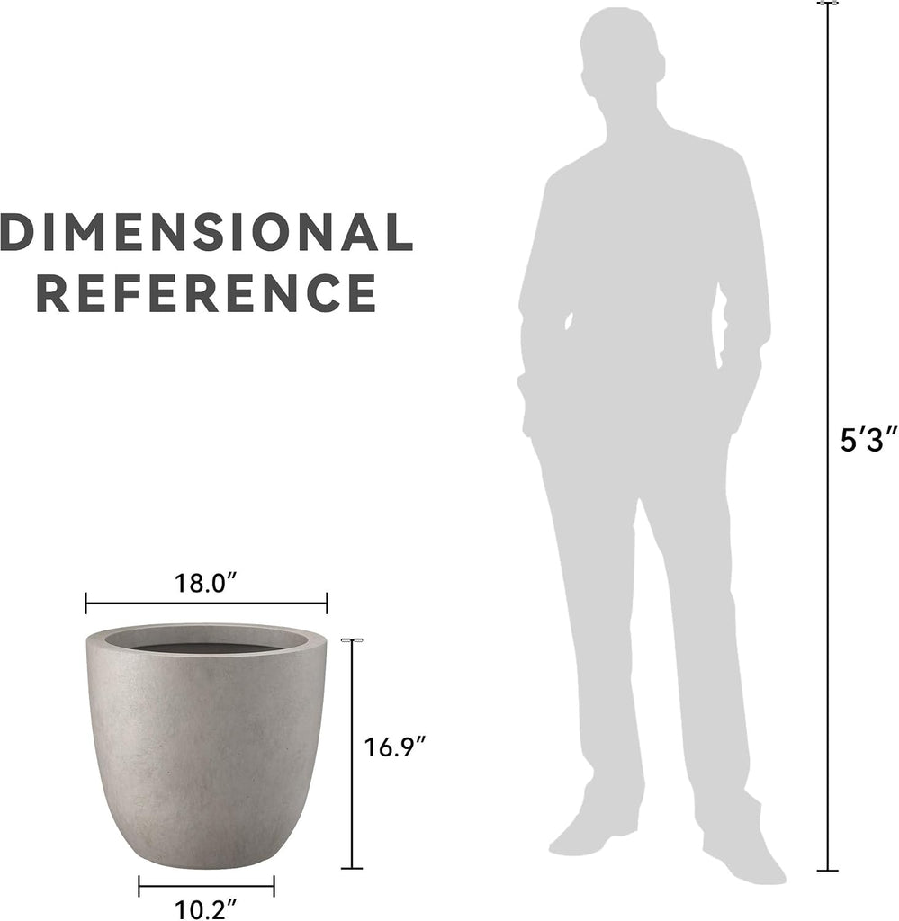 Weathered Concrete Planter 18" Dia All-Weather Round Large Pot | Handcrafted Cement Bowl, Anti-Frost & UV Outdoors
