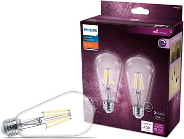 40W S19 2-Pack Vintage Edison Soft White (2700K) 400 Lumen (4.4W = 40W) Dimmable Clear Flicker-Free Light Bulbs