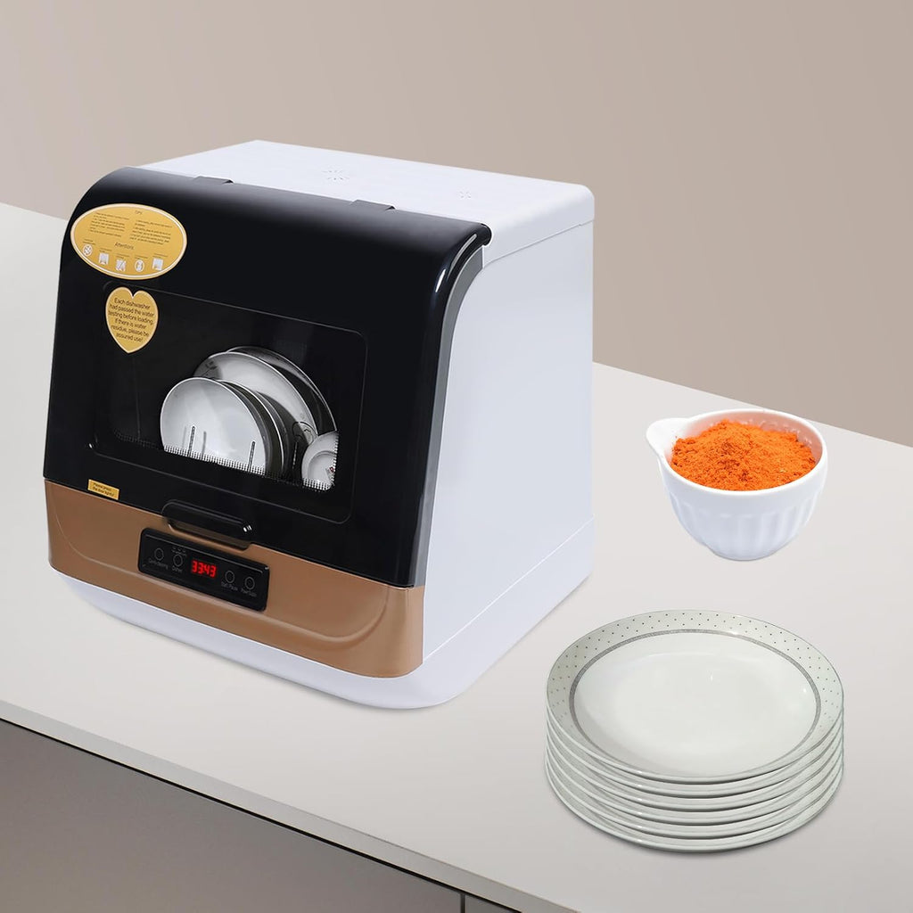 Countertop Dishwasher with 3 Washing Programs, Compact Dishwasher 360°Streak-Free Deep Cleaning