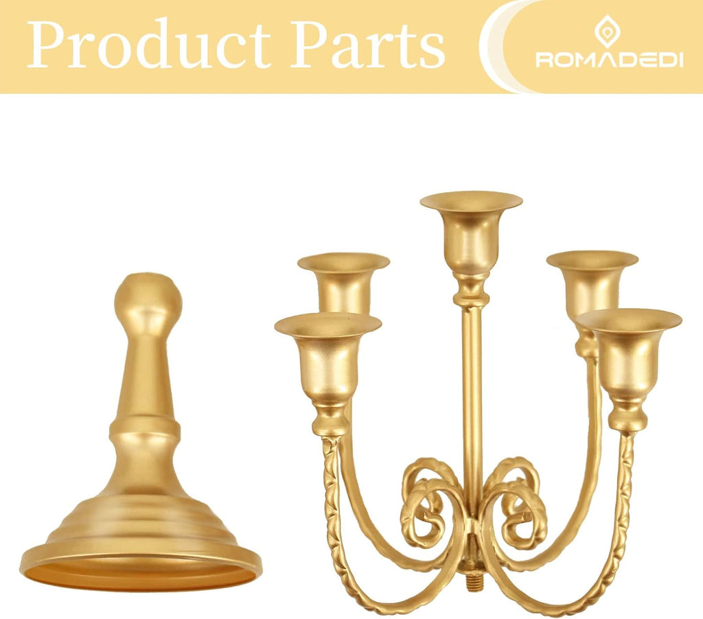Candelabra Gold Candle Holders - 5 Arm 11.8" Wedding Candlestick Holder for Theme Party Table Centerpiece Decor