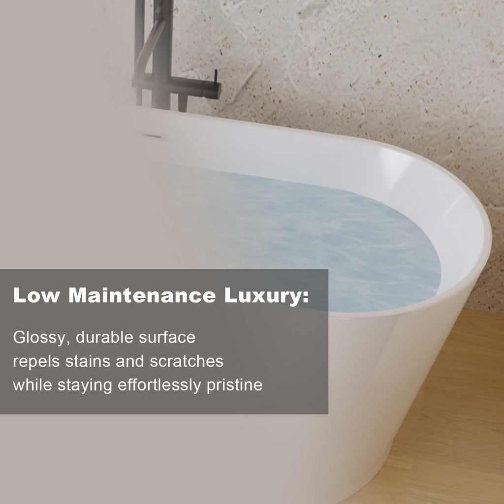 55" Oval Freestanding Soaking Bathtub with Toe-Tap Chrome Drain, Stand Alone Tub, Acrylic Soaking Tub, Ergonomic