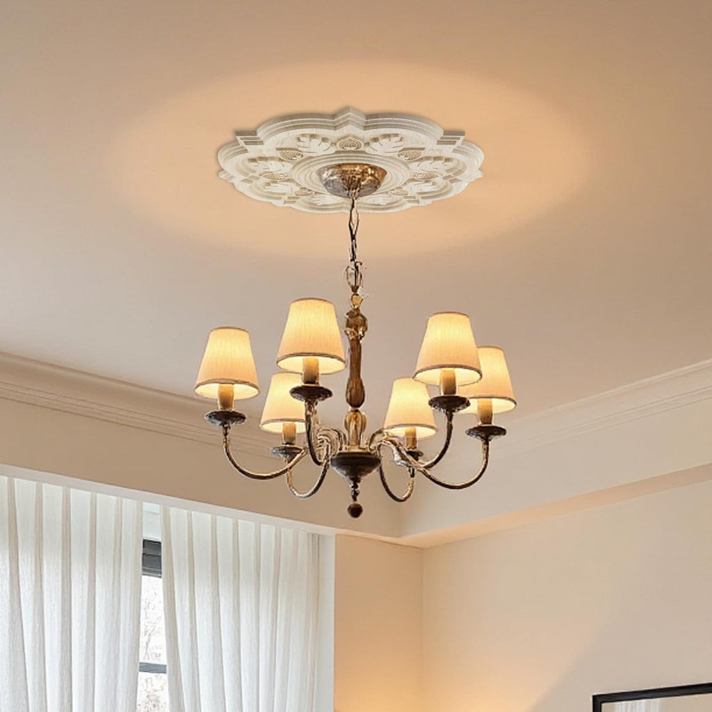 Floral‐Carved Ceiling Medallion for Light and Ceiling Fans