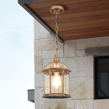 Outdoor Waterproof Bronze Hanging Lantern, Rustic Exterior Pendant Light Traditional Style Ceiling Chandelier