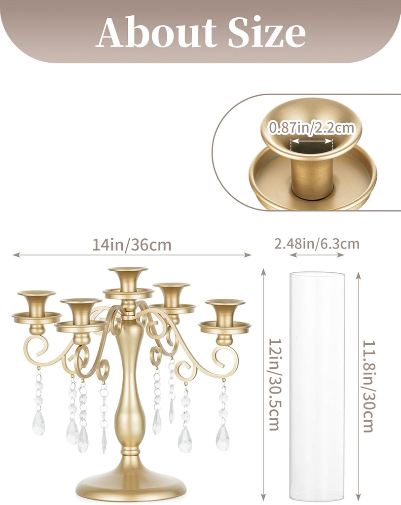 Gold Candelabra Candle Holder: 5 Arm Vintage Candelabras Wedding Centerpieces for Table - Candlestick Candle Holders
