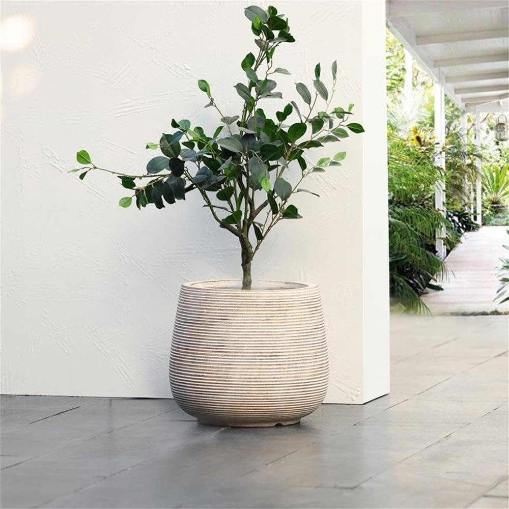 17" Round Planters for Indoor Plants, Distressed Large Plant Pot | Planter with Drainage Hole and Rubber