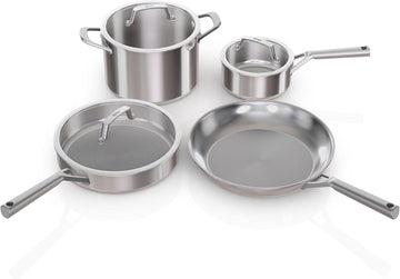 EverClad 7-Pc Stainless Steel Cookware Set, Silver, C99007 | Tri-ply: 18/10 stainless, pure aluminum core. No