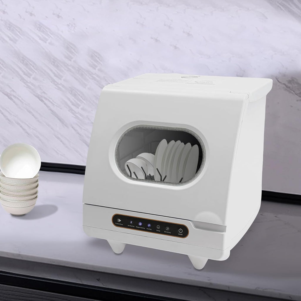 Countertop Dishwasher, 5 Washing Programs Portable Dishwasher, 360°Rotation Flushing Wash Fruit Machine