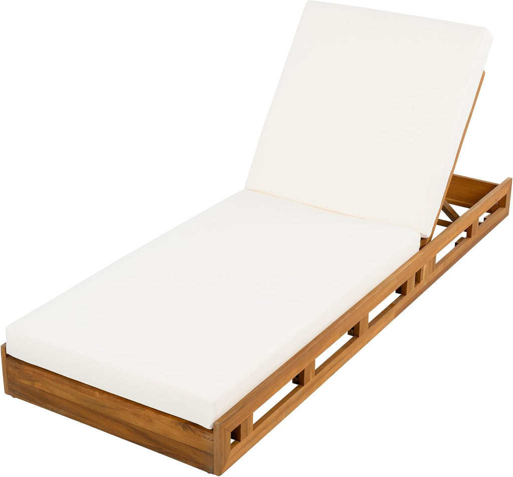 Acacia Wood Chaise Lounge Chair Outdoor Set of 2, Adjustable Backrest Sun Lounger Recliner, Patio Outdoor
