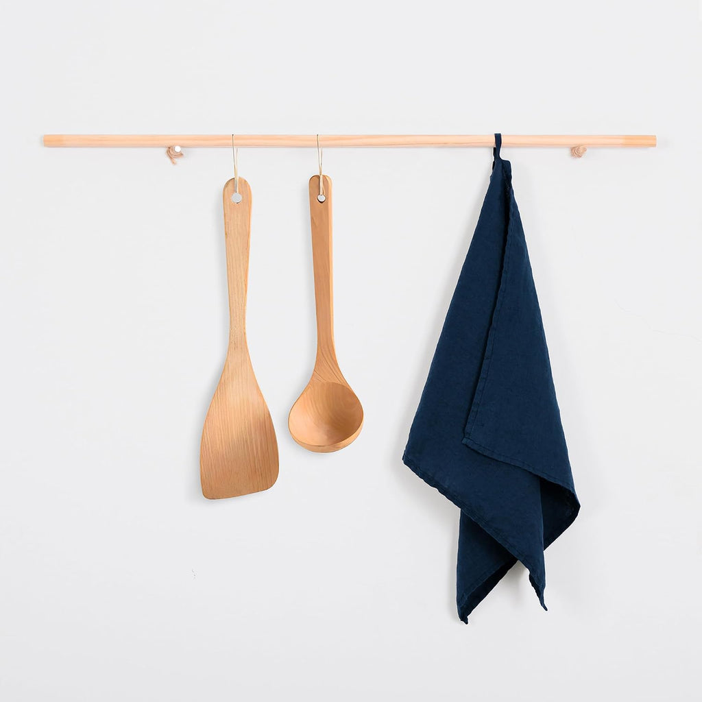 100% French Linen Tea Towels 14 x 28 Inch (Set of 4,Navy) | Soft Durable&Quick Dry Pure Linen Dish and Hand Towels