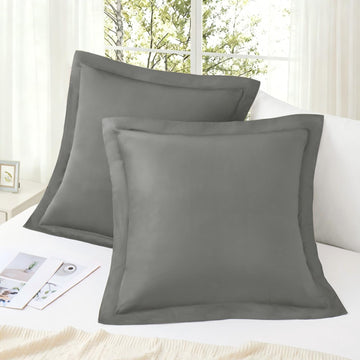 Grey 26x26 Euro Pillow Covers Set of 2, Soft & Cozy Cotton Euro Pillow Shams, Wrinkle Resistant Euro Pillow Cases