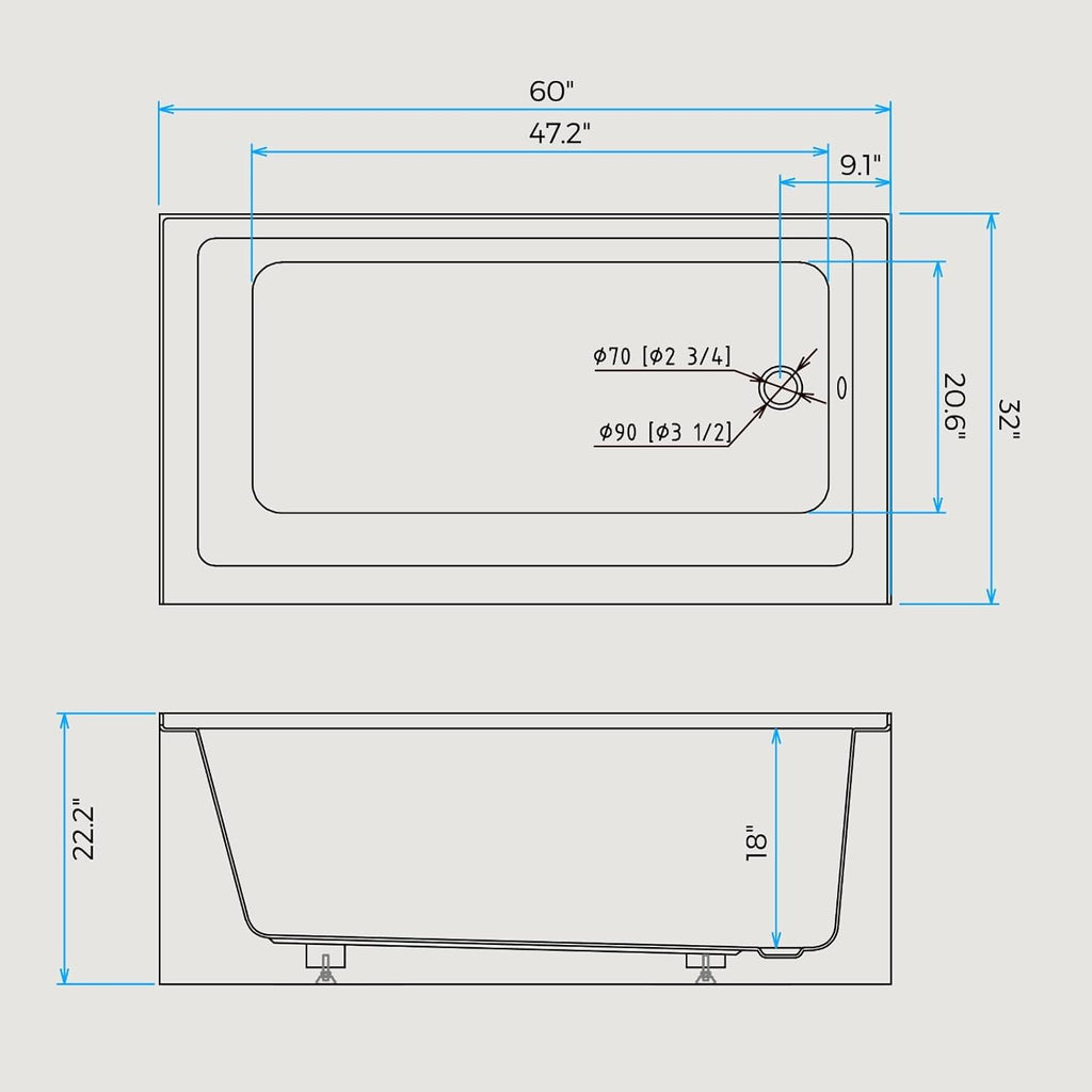 60"x32" Acrylic Alcove Bathtub with Integral Apron - Right Drain & Brushed Nickel Pop-Up Drain - Glossy White Deep