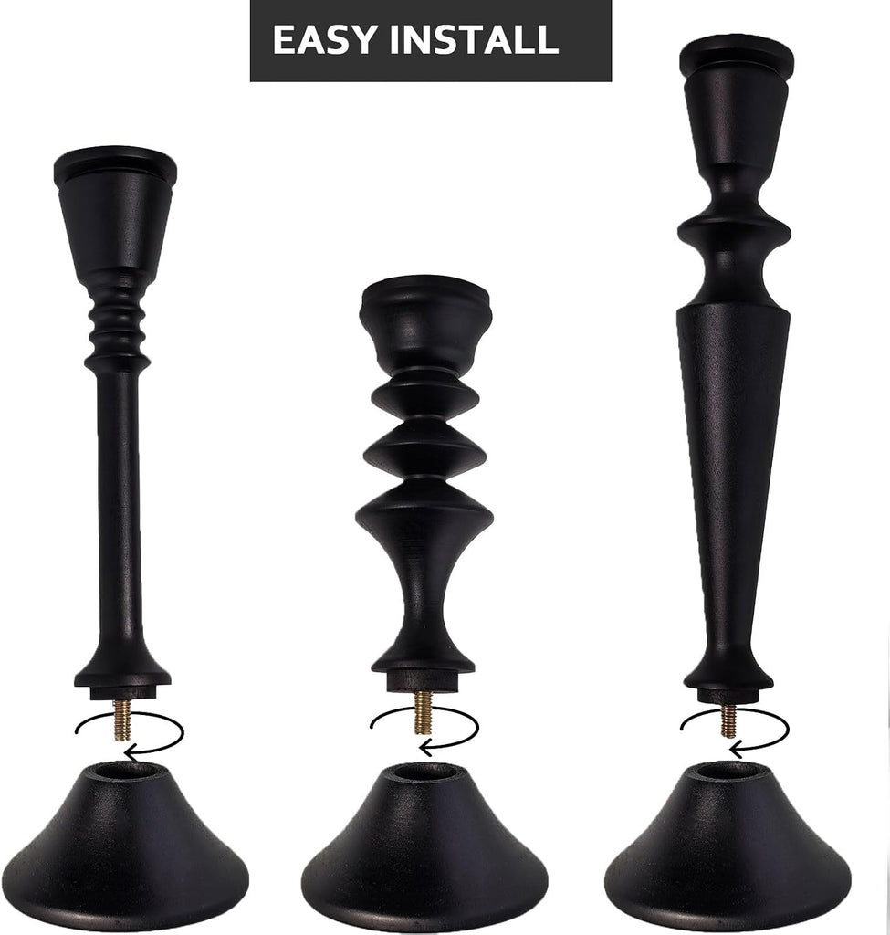 Candlestick Holders Black Candle Holder Set in 3 Designs-Taper Candle Holders Set of 3 for Candlesticks,Modern Wood