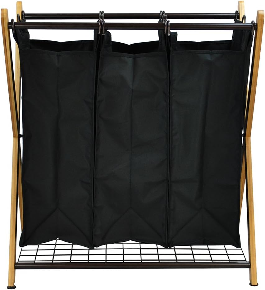 XBS1484 Bamboo 3-Bag Laundry Sorter Black, 29.75 in. H x 19.10 in. W x 27 in.