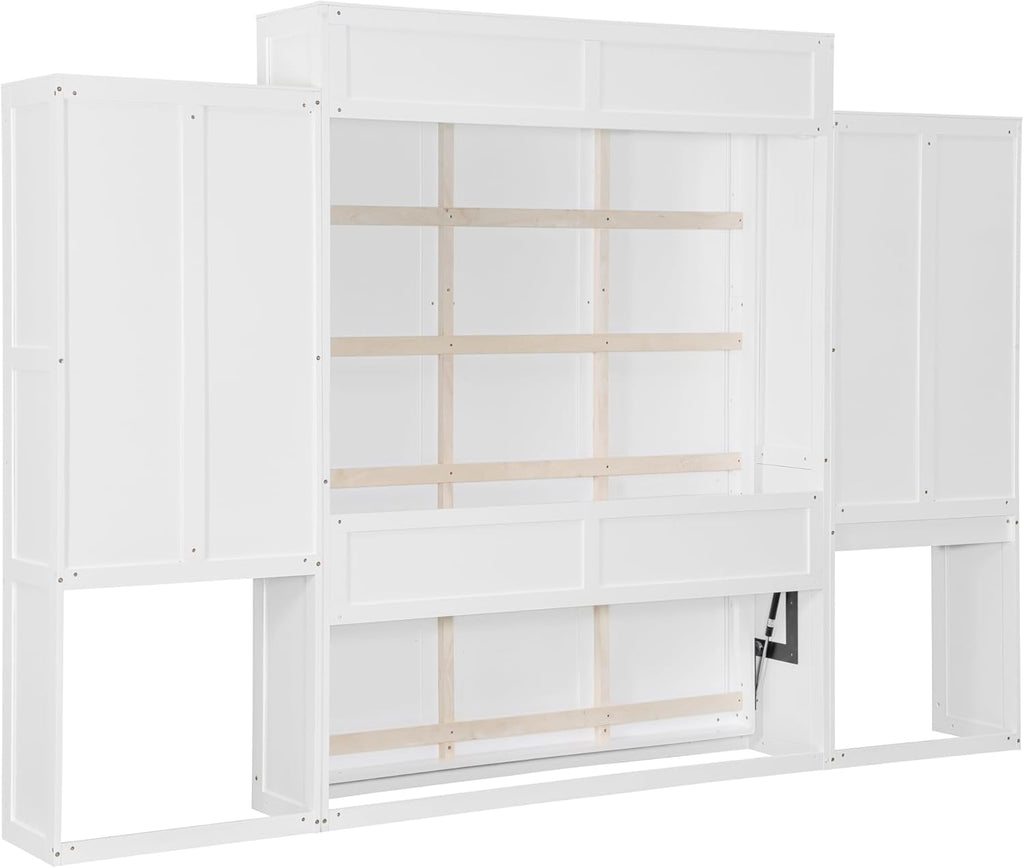 Queen Murphy Bed with Desk, Storage Cabinets, Vanity and Mirror